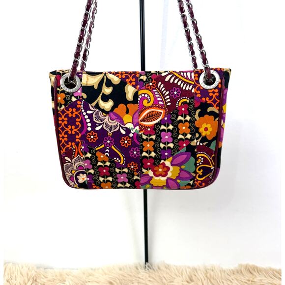 Vera Bradley Quilted Patchwork Floral Chain Shoulder Bag Cotton Tote Excellent - Picture 2 of 8